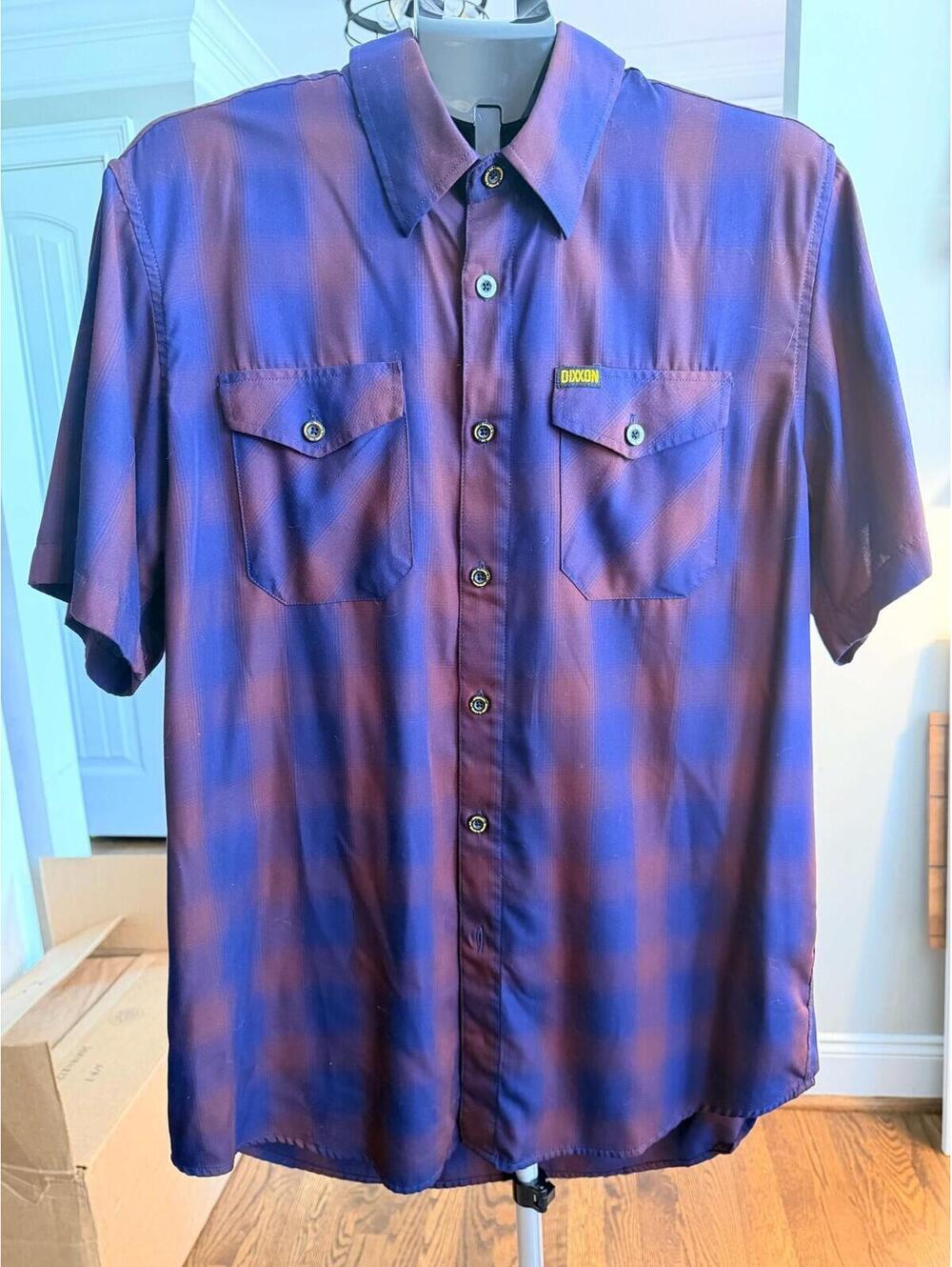 Men Large Dixxon Flannel Co D-Lux The Paramount Plaid Bamboo Short Sleeve Shirt